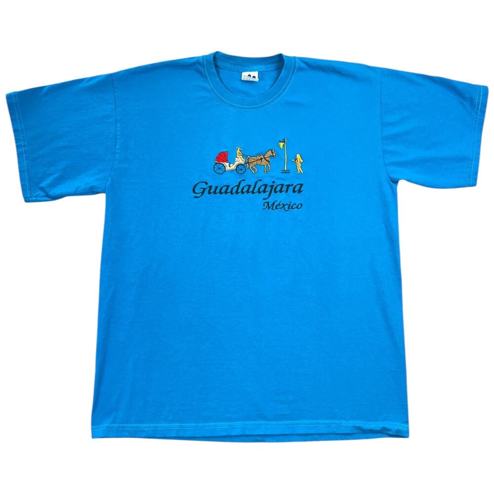 Vintage Guadalajara Mexico Embroidered Graphic Tourist Tee Blue Single Stitch M